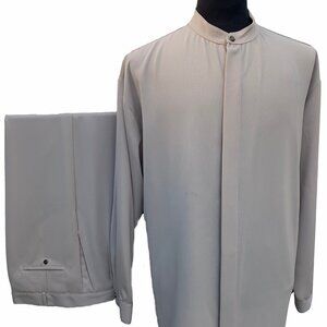 Two-Piece Long Sleeve Casual Shirt & Pant Set 100% Polyester Gray Made in USA